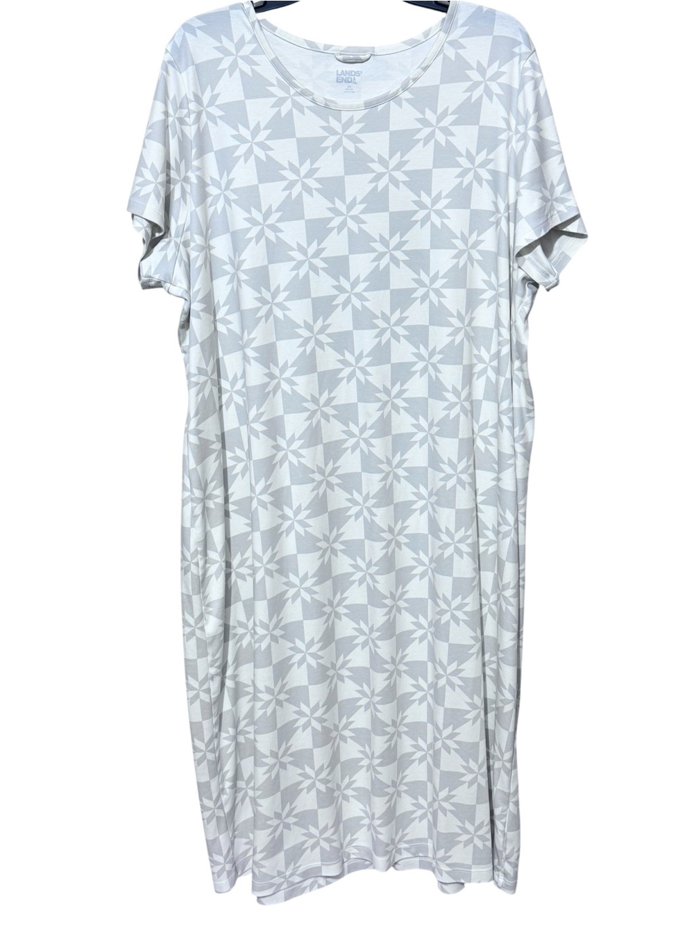 LANDS’ END Geometric Short-Sleeve Nightgown 2X 26” P2P Gray/Off White NWOT - Picture 2 of 12